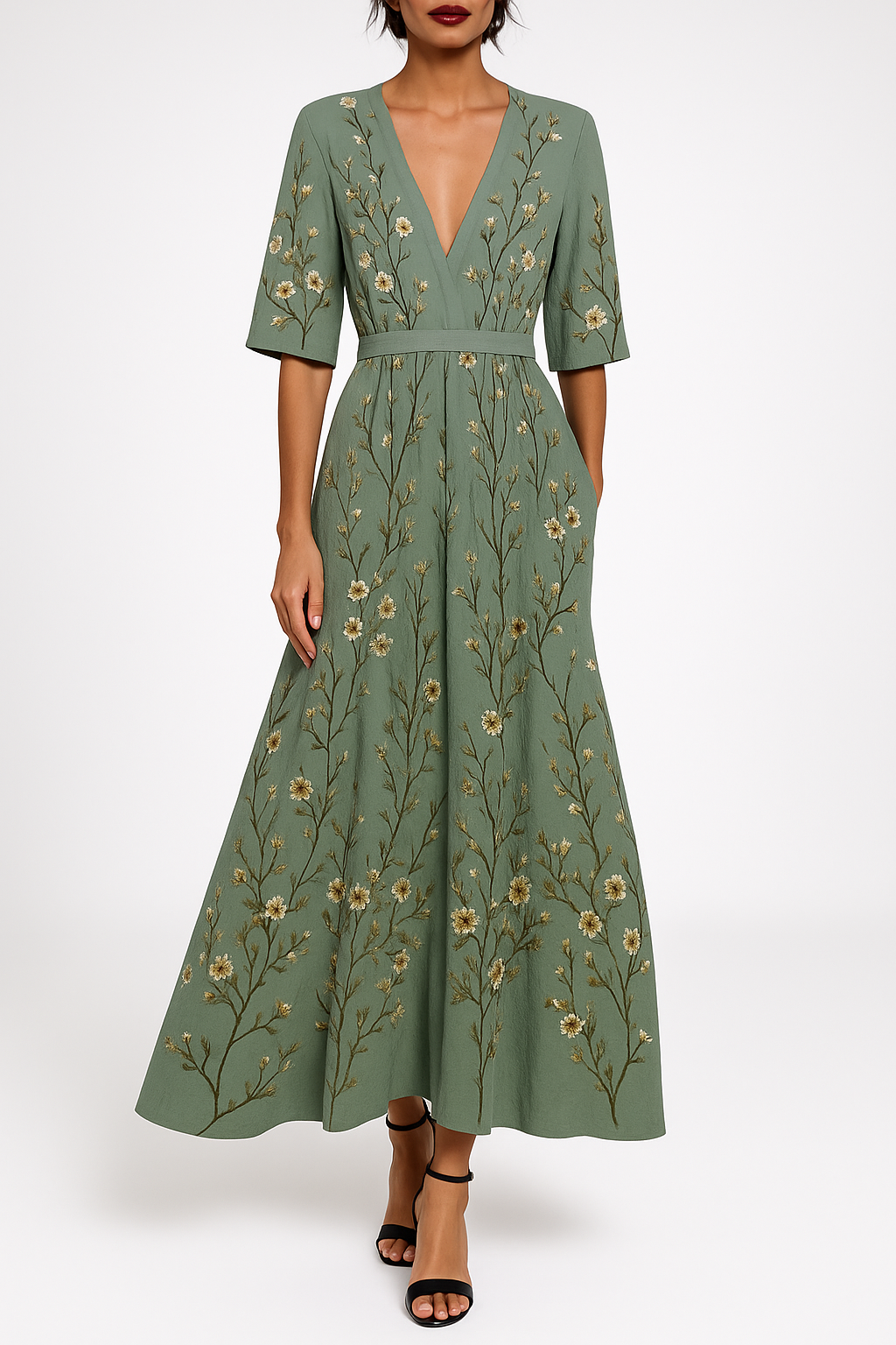 Long printed tulle jurk