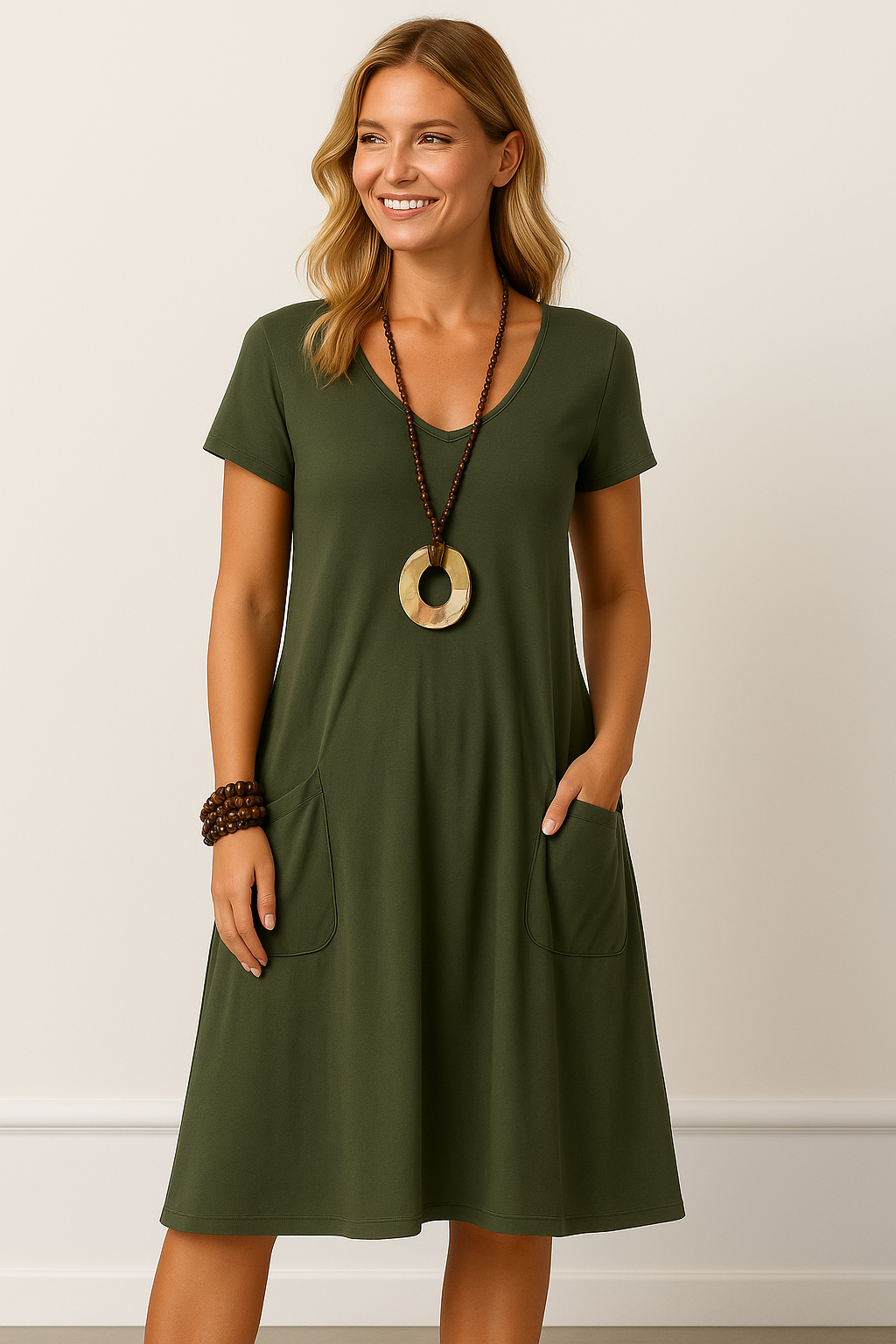 Luchtige V-hals Jurk met Zakken