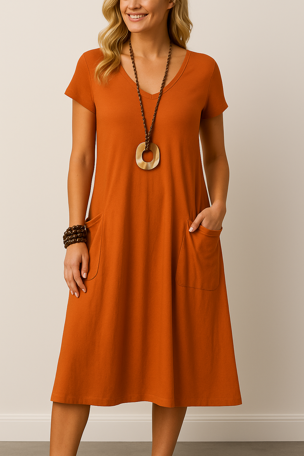 Luchtige V-hals Jurk met Zakken